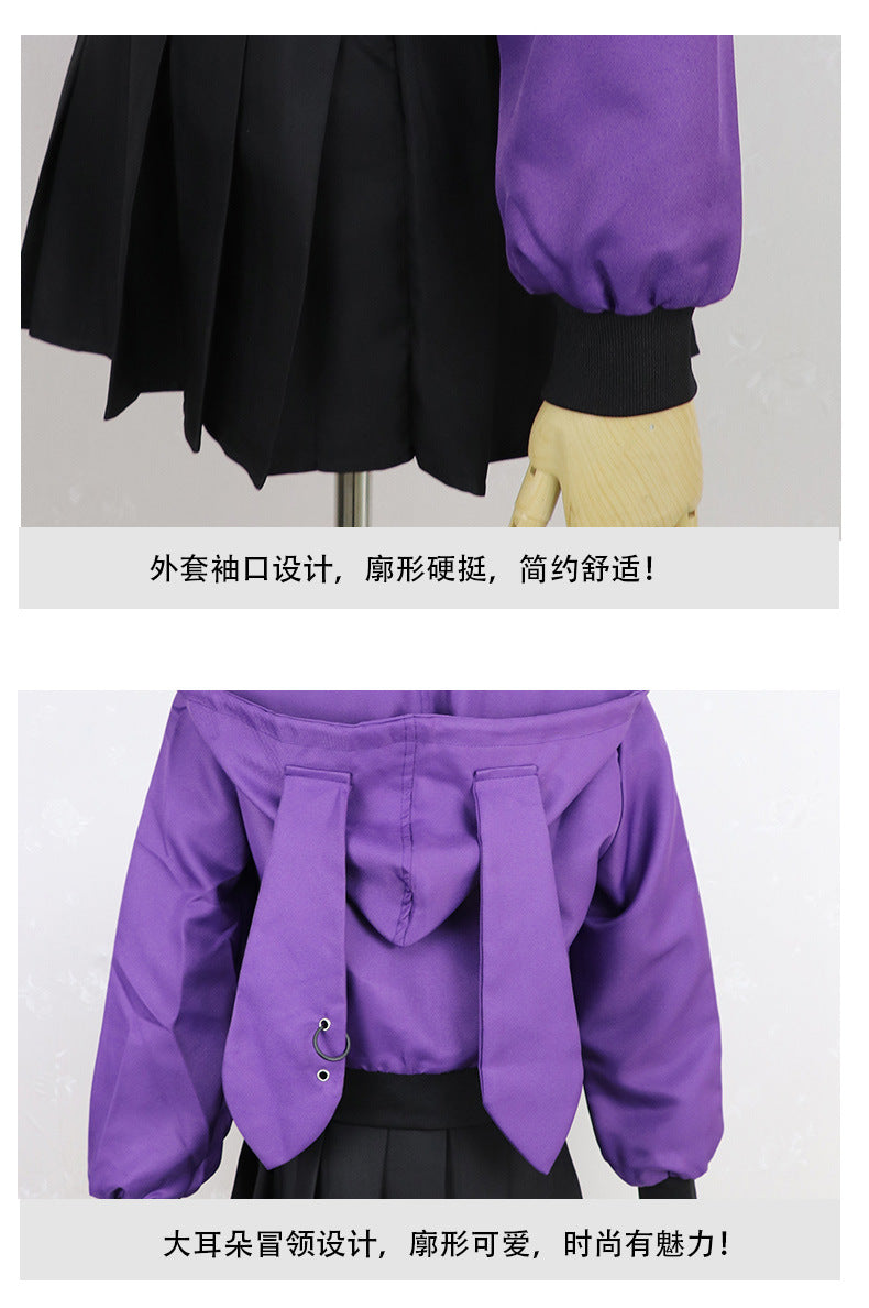 Veylora Fate/Apocrypha Astolfo Cosplay Costume Women Men Daily Purple Black Sports Wear Halloween Role Play Lovely Wig Coat Skirt Suit