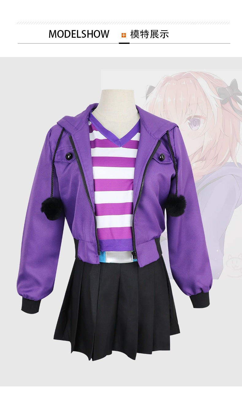 Veylora Fate/Apocrypha Astolfo Cosplay Costume Women Men Daily Purple Black Sports Wear Halloween Role Play Lovely Wig Coat Skirt Suit