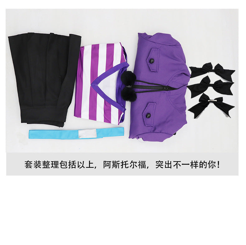 Veylora Fate/Apocrypha Astolfo Cosplay Costume Women Men Daily Purple Black Sports Wear Halloween Role Play Lovely Wig Coat Skirt Suit
