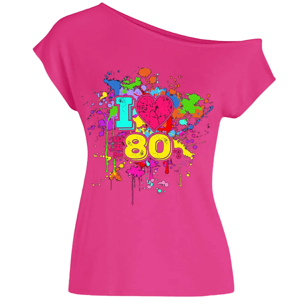 Veylora 80s Costume Outfit for Woman Love off the Shoulder T Shirts Novelty Top Clothes for Costume