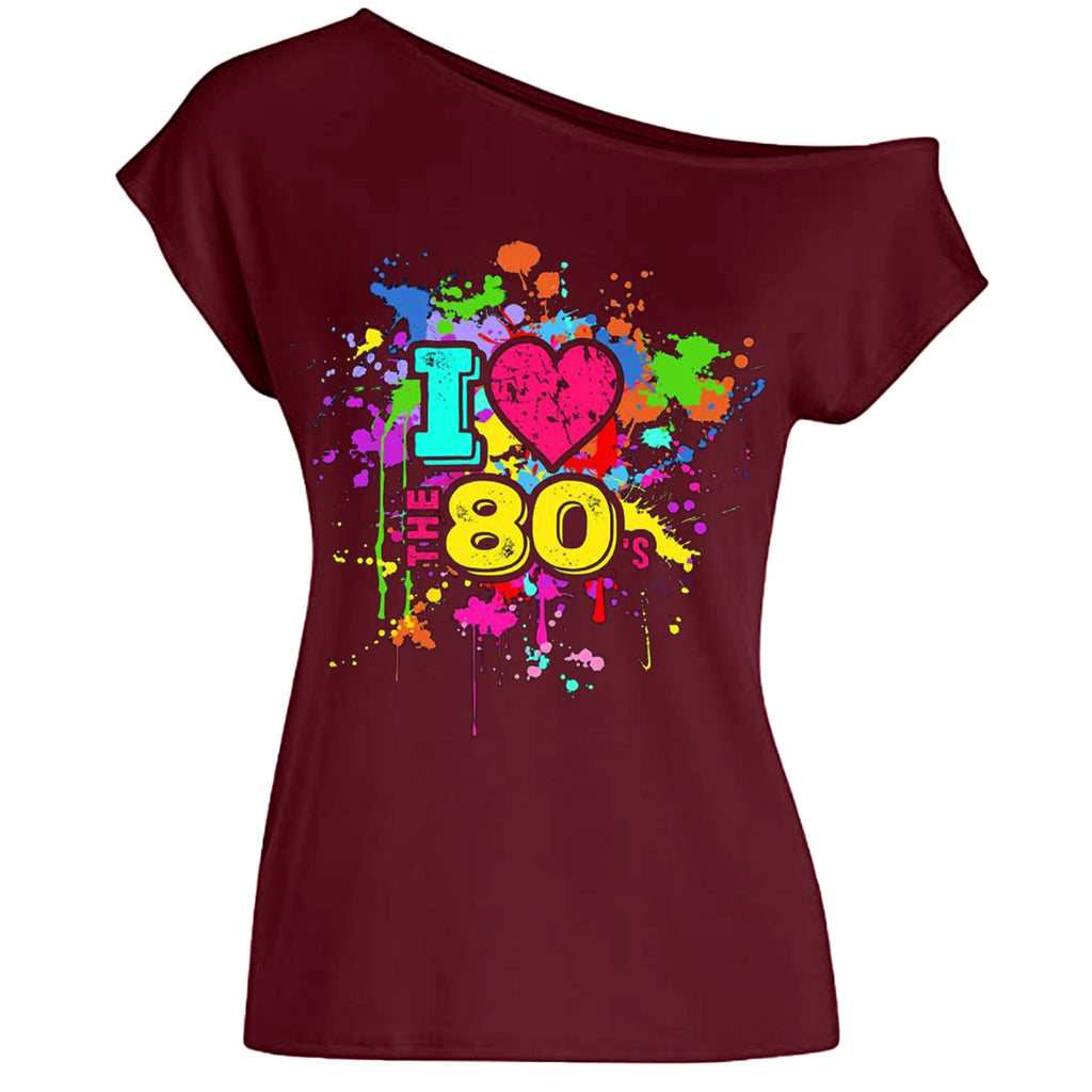 Veylora 80s Costume Outfit for Woman Love off the Shoulder T Shirts Novelty Top Clothes for Costume