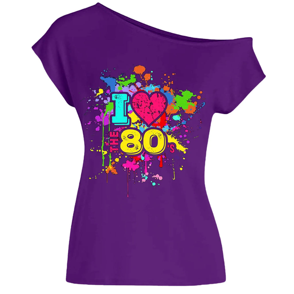 Veylora 80s Costume Outfit for Woman Love off the Shoulder T Shirts Novelty Top Clothes for Costume