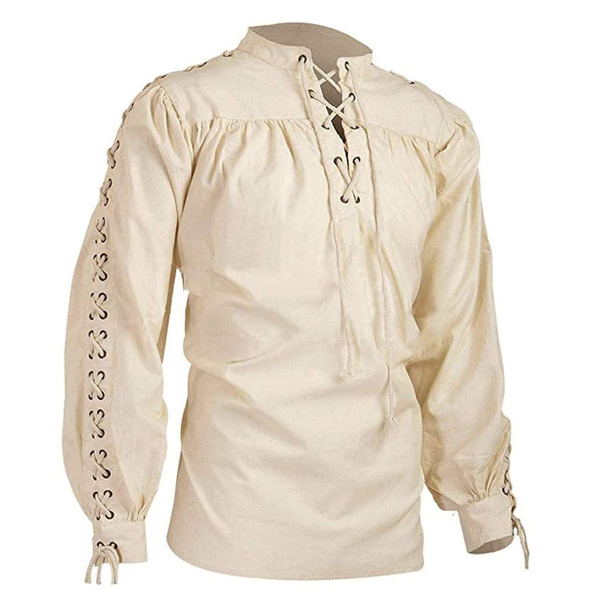 Veylora 2026 Shirts Men Tunic Viking Pirate Costume Gothic Clothes Men Vintage Shirt Ruffle Neckline Drawstring Knight Cosplay Top