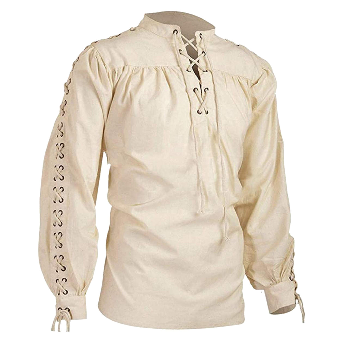 Veylora 2026 Shirts Men Tunic Viking Pirate Costume Gothic Clothes Men Vintage Shirt Ruffle Neckline Drawstring Knight Cosplay Top