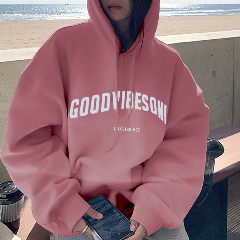 Veylora Fleece-lined hooded sweater women's autumn and winter New loose letter print Korean style fashionable student coat long sleeve top fashion