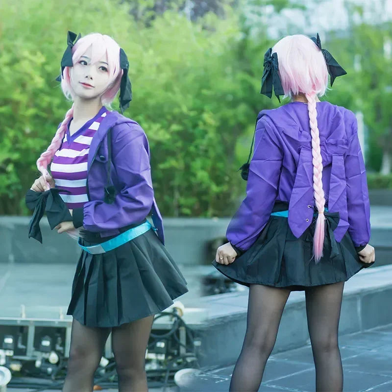 Veylora Fate/Apocrypha Astolfo Cosplay Costume Women Men Daily Purple Black Sports Wear Halloween Role Play Lovely Wig Coat Skirt Suit