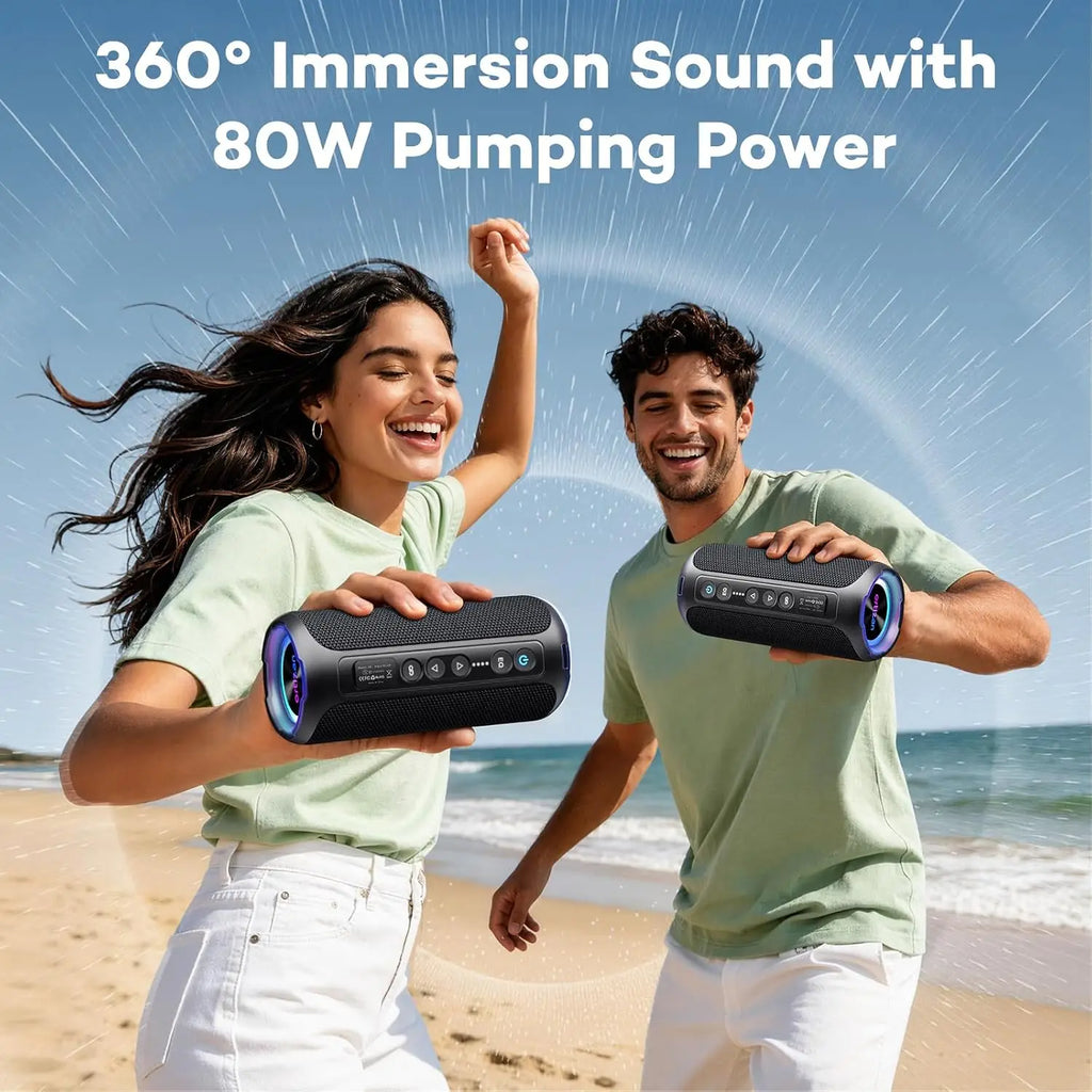 Veylora Ortizan Bluetooth Speaker, 40W Peak Outdoor Portable Loud Speakers Wireless with Deep Bass, USB/AUX/TF Card Port, RGB Light, TWS Stereo, EQ, IPX7 Waterproof for Party, Beach, Kayaking, Camping, Backyard, Garage