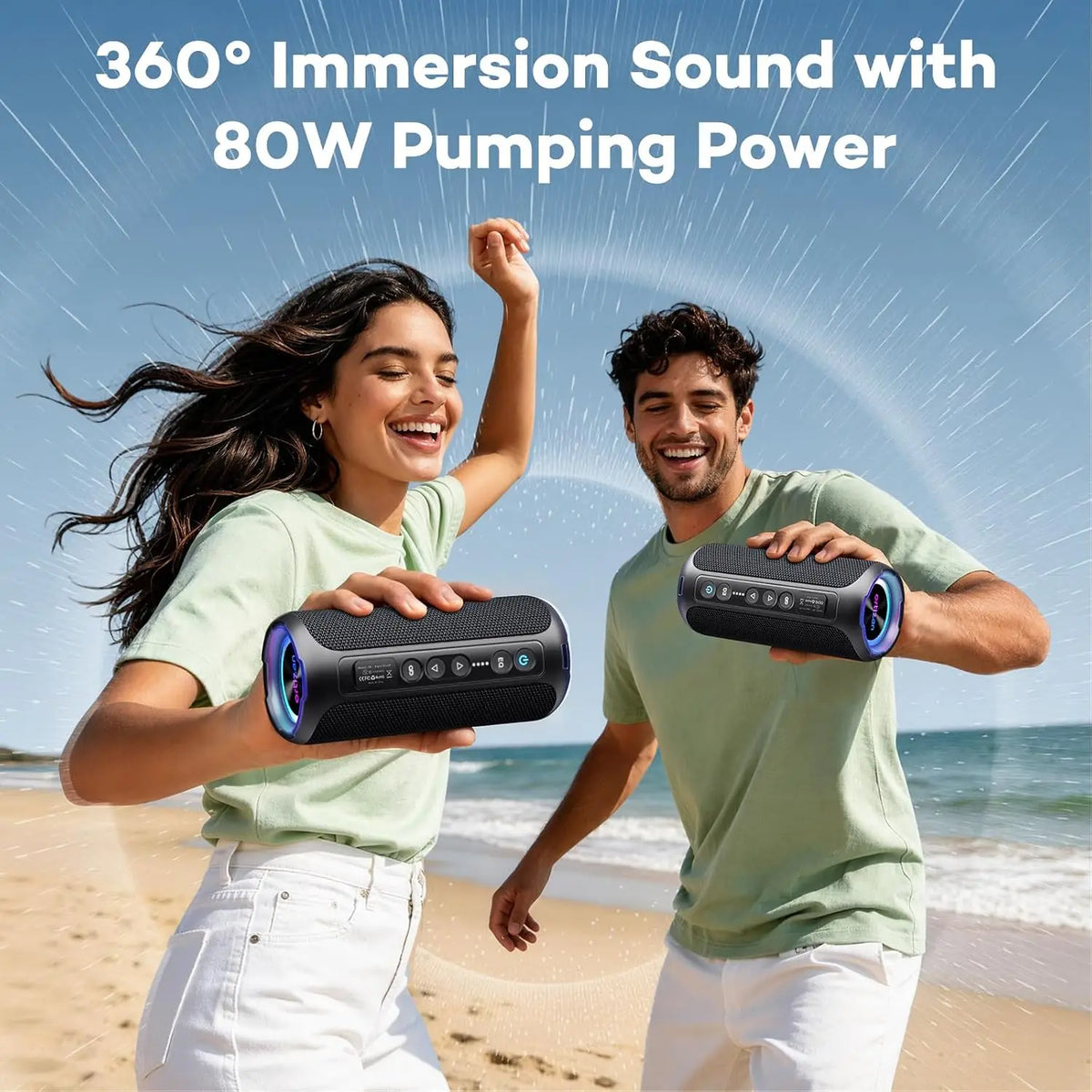 Veylora Ortizan Bluetooth Speaker, 40W Peak Outdoor Portable Loud Speakers Wireless with Deep Bass, USB/AUX/TF Card Port, RGB Light, TWS Stereo, EQ, IPX7 Waterproof for Party, Beach, Kayaking, Camping, Backyard, Garage