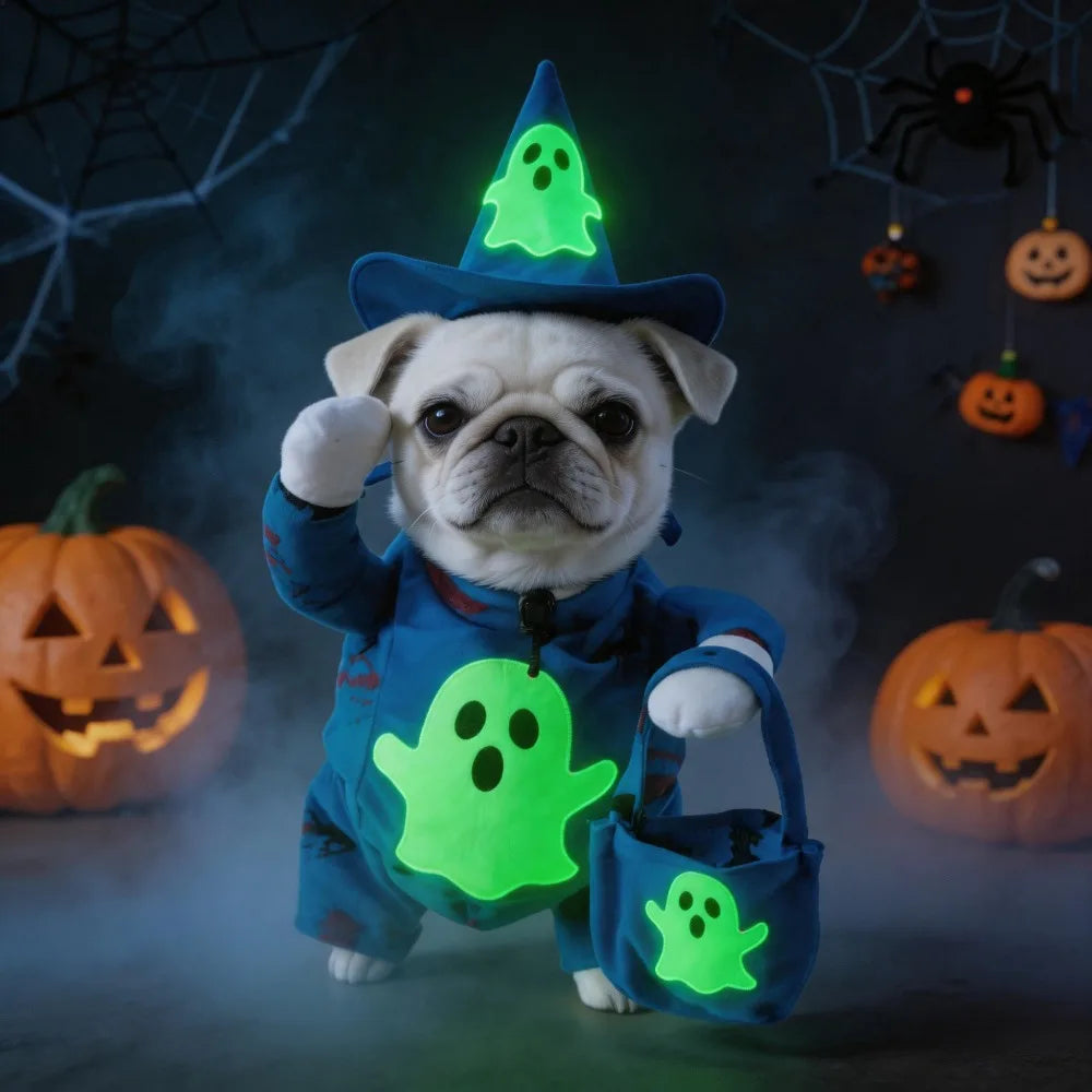 Veylora Halloween Dog Clothes Pet Costume Funny Cosplay Outfit with Fluorescent Ghost Cute Dog Cat Dress Up Festive Party Apparel Set