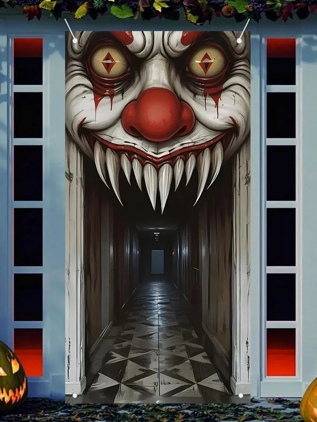 Veylora Halloween Decorations Door Cover,Spooky Witch and Zombie Theme Wall Decor,Indoor Outdoor Haunted House Themed Decoration 2D Scen