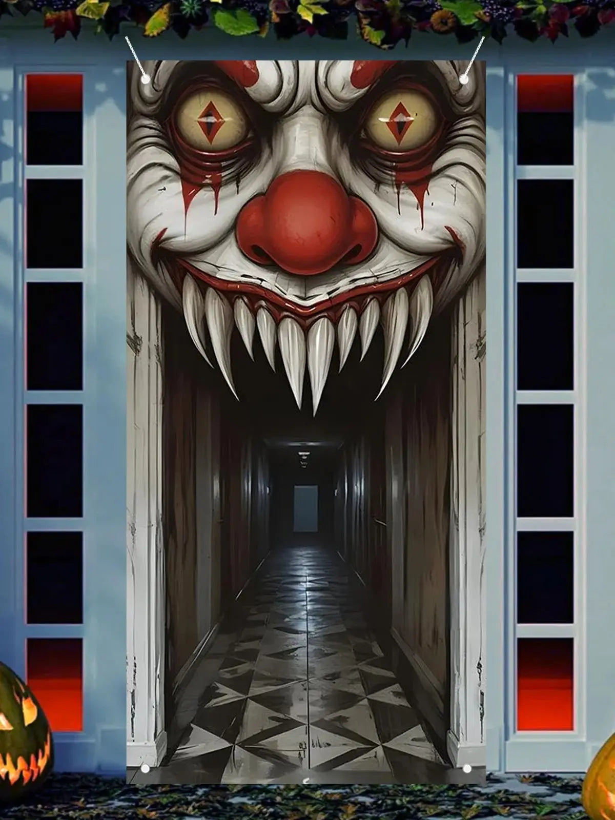 Veylora Halloween Decorations Door Cover,Spooky Witch and Zombie Theme Wall Decor,Indoor Outdoor Haunted House Themed Decoration 2D Scen