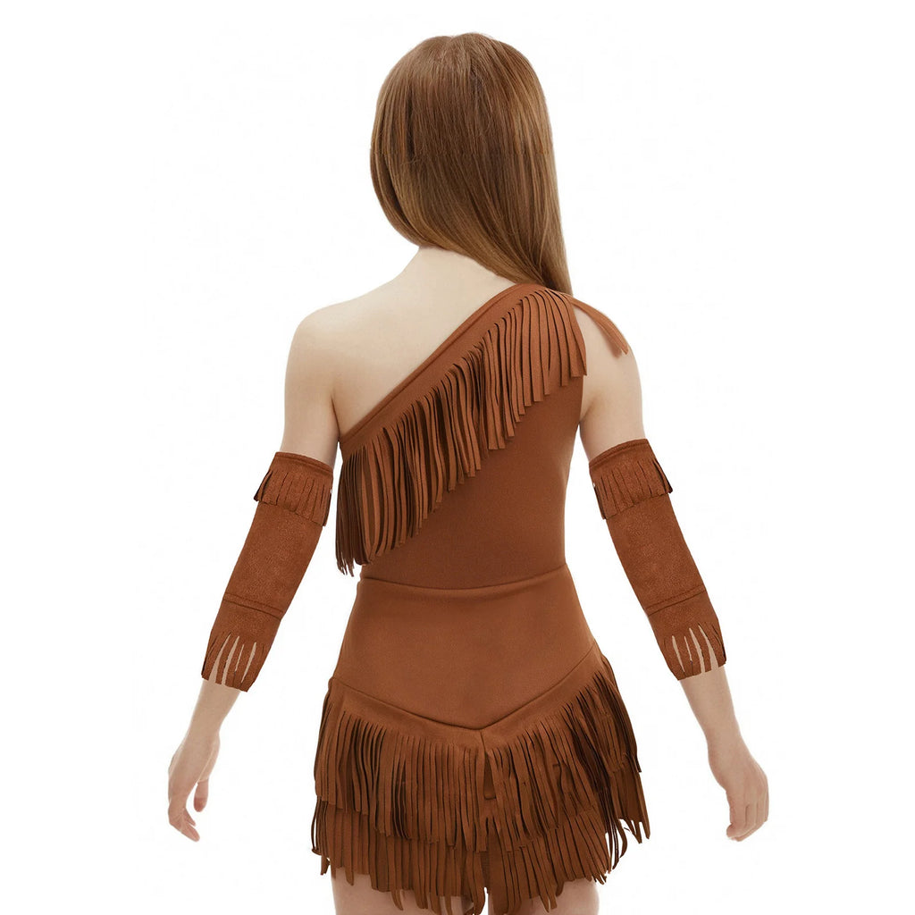 Veylora Girls Indian Indigenous Costumes Halloween Cosplay Dresses Caveman Savage Indians Princess Dress Suede Dress And Tassel Sleeves