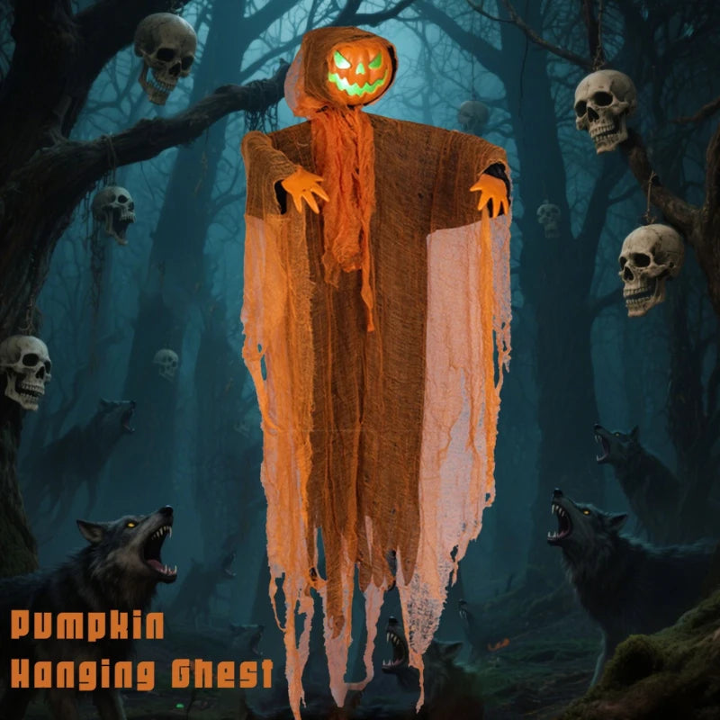 Veylora Halloween Decoration Luminous Demon Pumpkin Scarecrow Hanging Ornaments Turned Head Pumpkin Halloween Horror Home Decor Yard