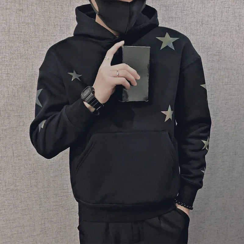 Veylora Hoodies Graphic Sweatshirt for Men Black Hip Hop Male Clothes Loose Luxury Aesthetic Emo 90s Vintage Simple Winter S Warm Hooded