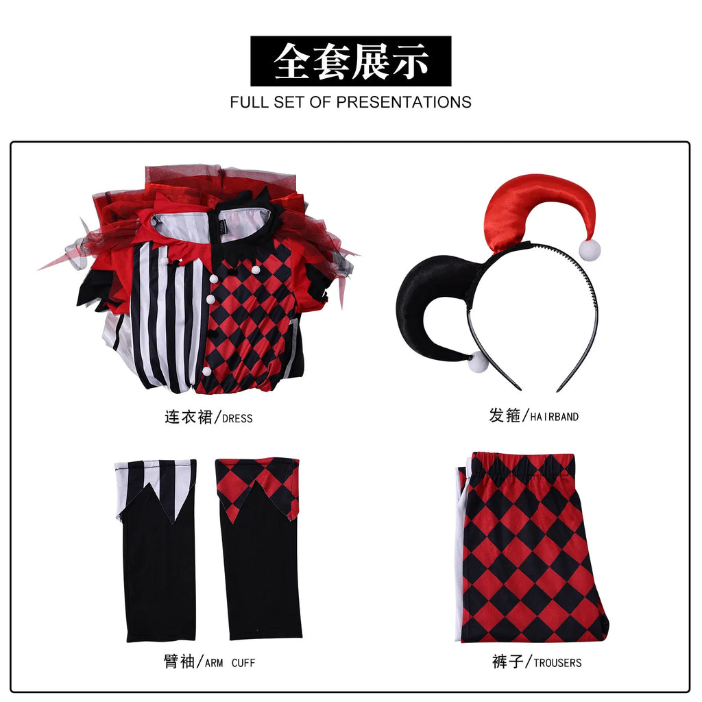 Veylora Women Clown Costume Circus Performance Outfit Role Play Uniform Carnival Party Fancy Outfit Scary Halloween Costume