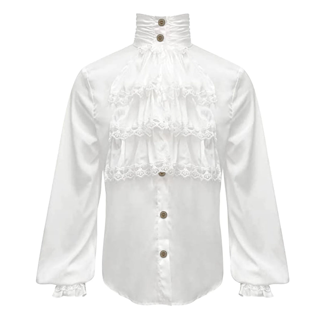 Veylora Men Steampunk Shirt Vintage Prince Medieval Renaissance Blouse Male White Black Turtleneck Tops Victorian Cosplay Costumes