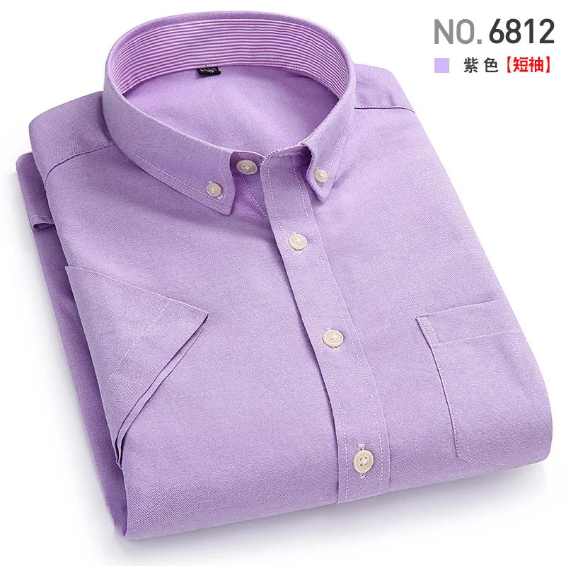 Veylora Men's Short-Sleeved Shirt, Summer Casual, Oxford Fabric, Solid Color, Simple, Trendy, Comfortable and High-Quality, Street Style