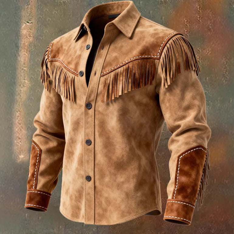 Veylora Unique Design Brown Tassel Leather Velvet Jacket Spring Summer Vintage Style Fashionable Streetwear Top