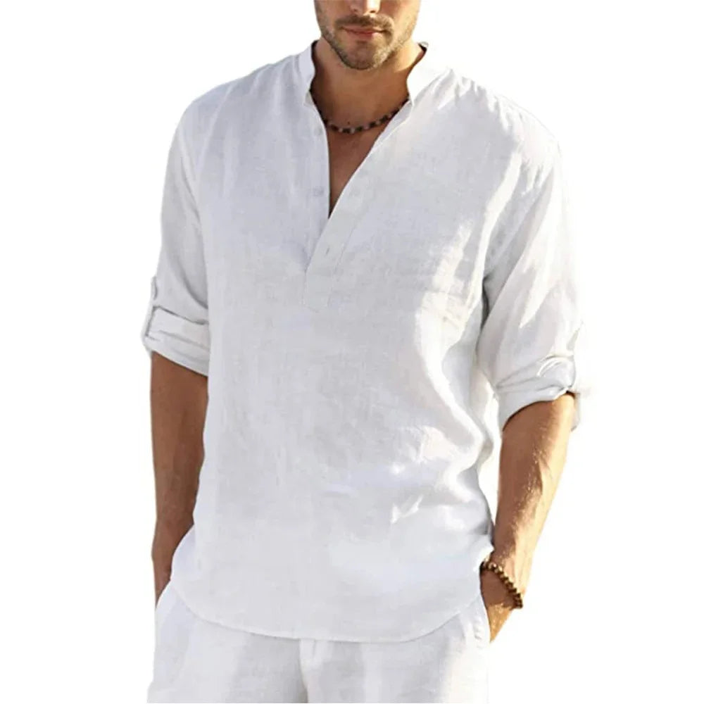 Veylora Men's Casual Blouse Cotton Linen Shirt Loose Tops Long Sleeve Tee Shirt Spring Autumn Casual Handsome Men's Shirts