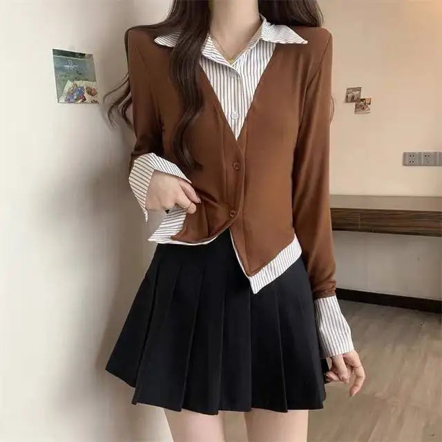Veylora Striped Shirts & Blouses For Women Basic Modern Long Youthful Clothes Cute And Elegant New 2025 Aesthetic Plus Size Woman Top