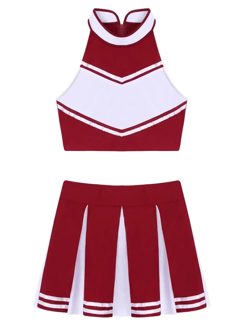 Veylora Carnival Costume 2Pcs Womens Adults Cheerleading Uniform Cosplay Outfit Crop Top with Mini Skirt Halloween Fancy Dress Up Party