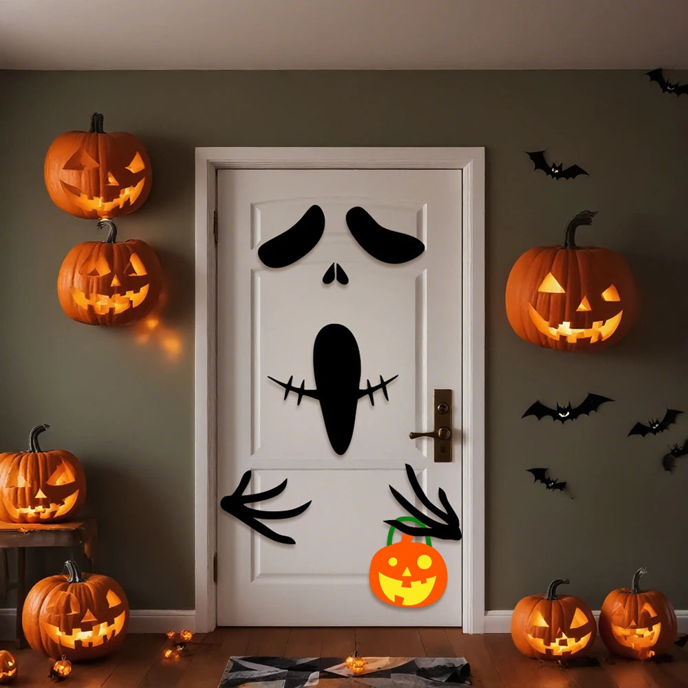 Veylora Halloween Decorations Room Door Stickers Window Decor Skeleton Hand Pumpkin DIY Window Stickers Ghost Devil Witch Hat Decor