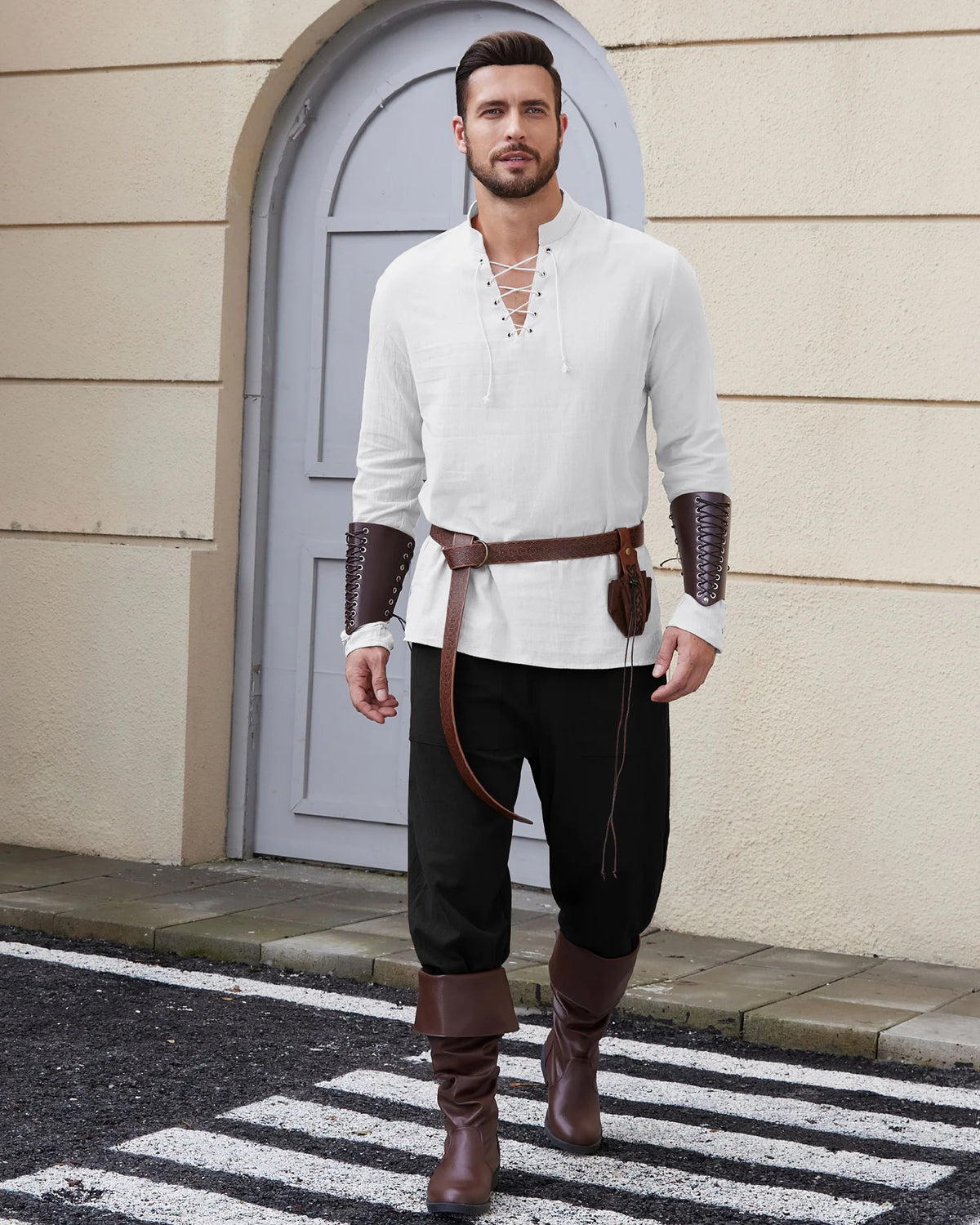 Veylora Men's Medieval Viking Shirt Renaissance Shirt Pirate Men's Long-Sleeved Halloween Cosplay Costume, Daily Casual Shirt