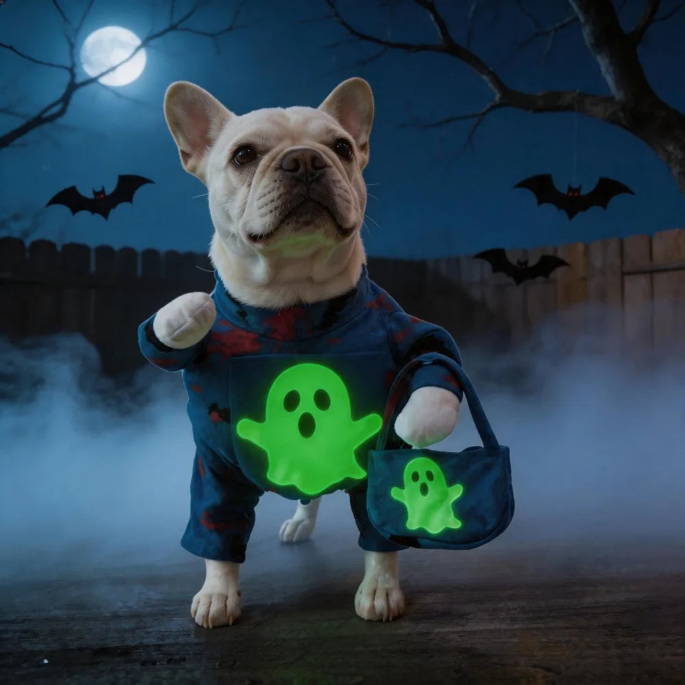 Veylora Halloween Dog Clothes Pet Costume Funny Cosplay Outfit with Fluorescent Ghost Cute Dog Cat Dress Up Festive Party Apparel Set