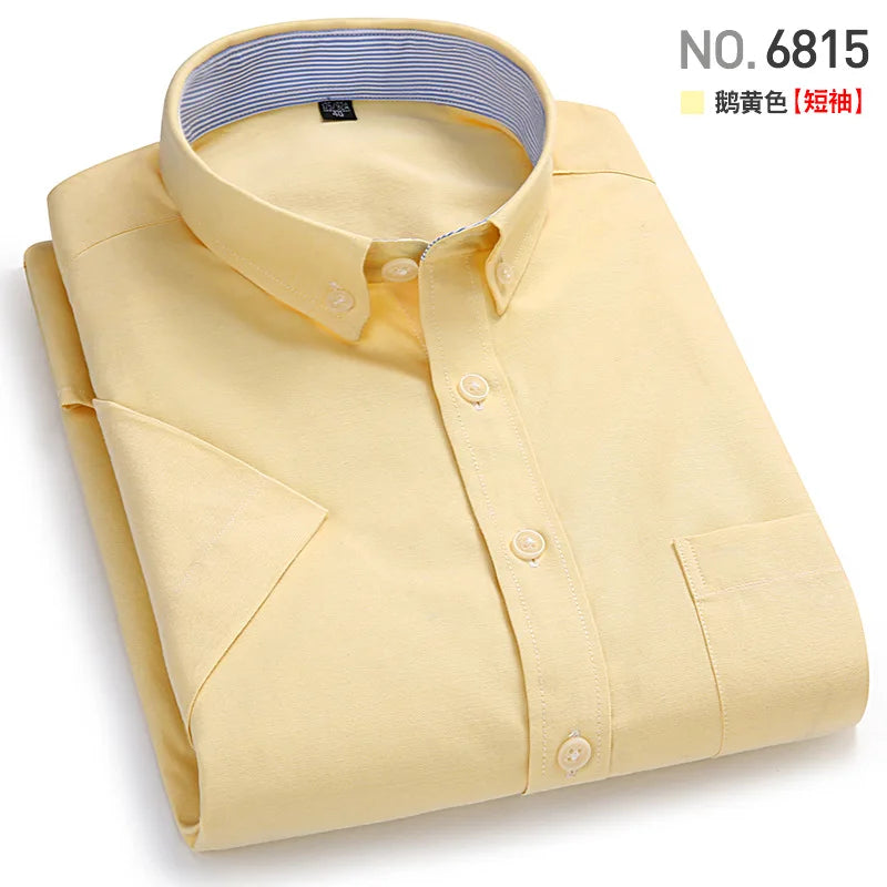 Veylora Men's Short-Sleeved Shirt, Summer Casual, Oxford Fabric, Solid Color, Simple, Trendy, Comfortable and High-Quality, Street Style