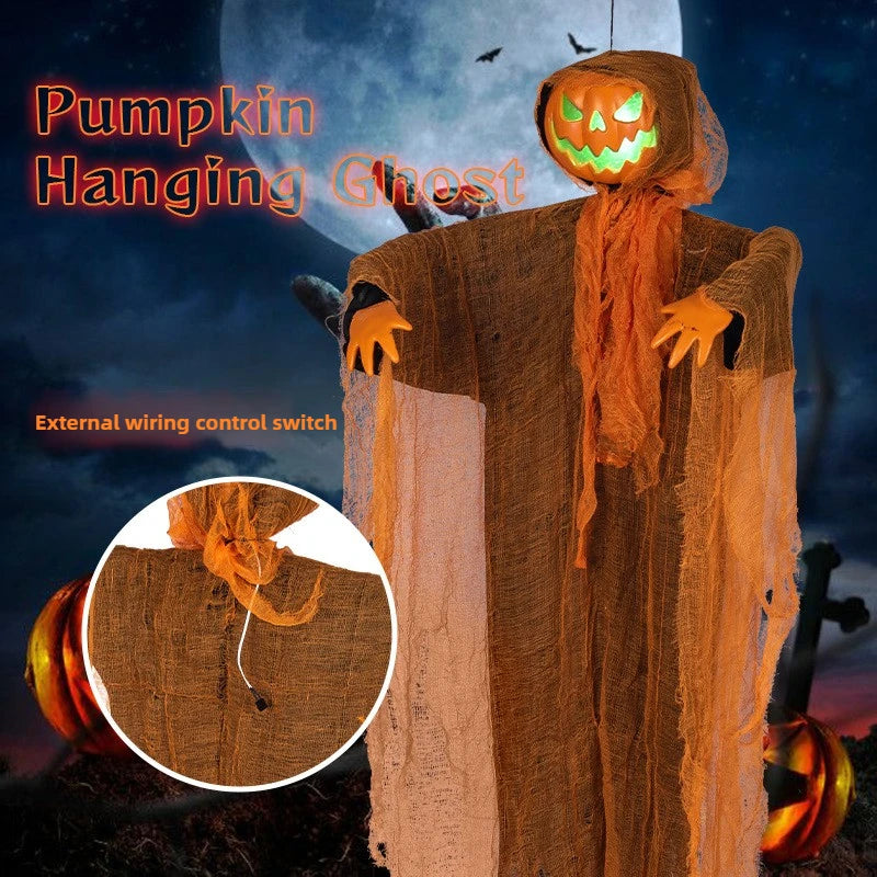 Veylora Halloween Decoration Luminous Demon Pumpkin Scarecrow Hanging Ornaments Turned Head Pumpkin Halloween Horror Home Decor Yard