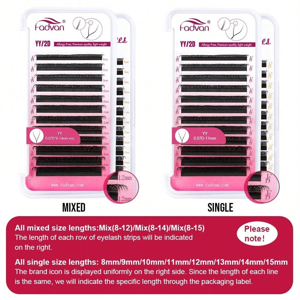 Veylora YY Shape 6-15mm Lashes 2D 0.07/0.05mm Faux Mink C/D Curl Natural Soft Brazilian Premade Volume Fan Eyelashes Extension