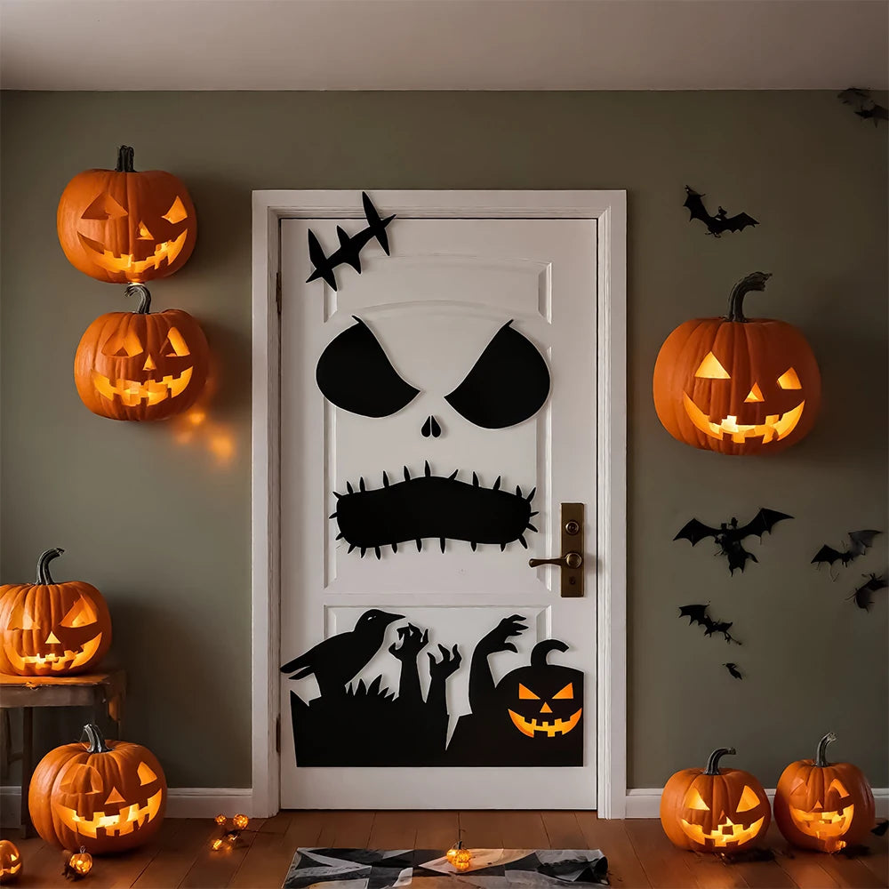 Veylora Halloween Decorations Room Door Stickers Window Decor Skeleton Hand Pumpkin DIY Window Stickers Ghost Devil Witch Hat Decor
