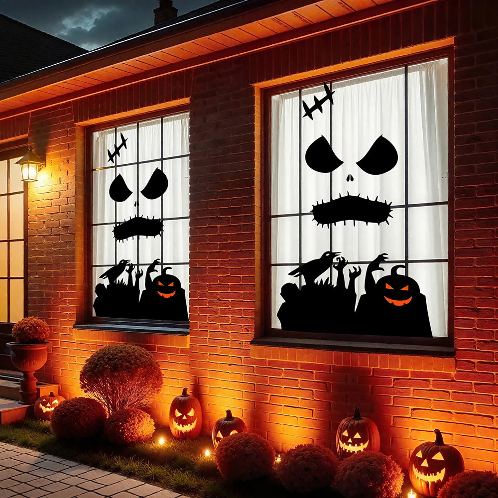 Veylora Halloween Decorations Room Door Stickers Window Decor Skeleton Hand Pumpkin DIY Window Stickers Ghost Devil Witch Hat Decor