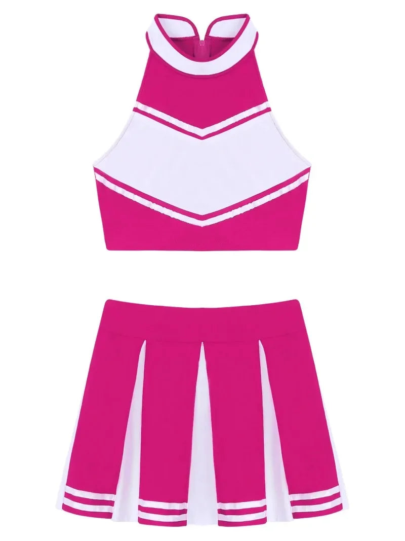 Veylora Carnival Costume 2Pcs Womens Adults Cheerleading Uniform Cosplay Outfit Crop Top with Mini Skirt Halloween Fancy Dress Up Party