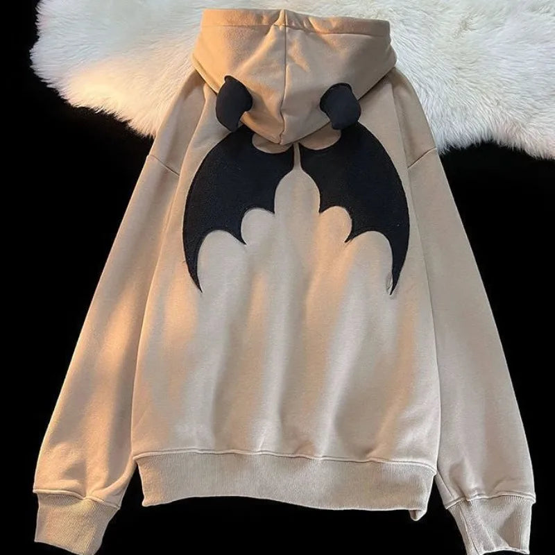 Veylora Hoodies Devil Women Men Dark Style Vintage Harajuku Hoody Zip Up Sweatshirt Hip Hop Streetwear Y2k Aesthetic Grunge Cardigan