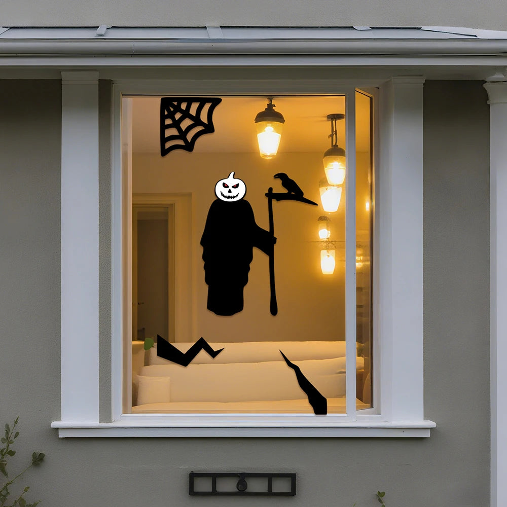 Veylora Halloween Decorations Room Door Stickers Window Decor Skeleton Hand Pumpkin DIY Window Stickers Ghost Devil Witch Hat Decor