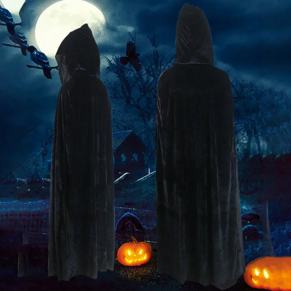 Women Men Halloween Gothic Hooded Cloak Witch Vampires Grim Reaper Capes Velvet Robe Rave Masquerade Party Cosplay Costumes