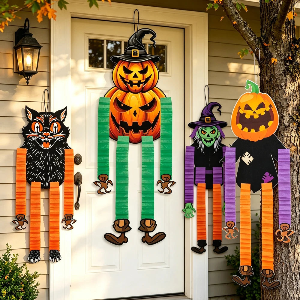 Veylora Halloween Hanging Decorations Pumpkin Witch Cat Vampire Ornaments Trick Or Treat Party Indoor Outdoor Garden Door Wall Decors