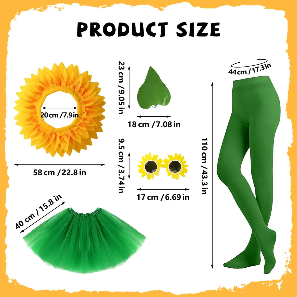 Veylora Sunflower Costume Sunshine Daisy Flower Outfit Sun Flower Headpiece Glasses Tutu Skirt Gloves Socks Plant Costume