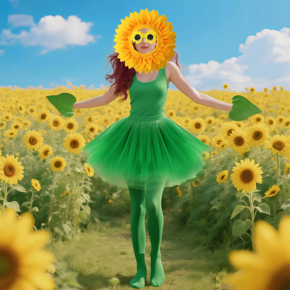 Veylora Sunflower Costume Sunshine Daisy Flower Outfit Sun Flower Headpiece Glasses Tutu Skirt Gloves Socks Plant Costume