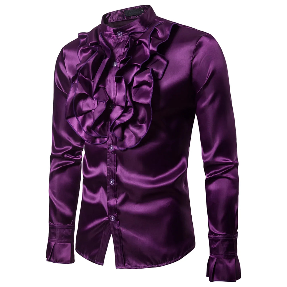 Veylora Vintage 70s Frill Ruffle Dress Shirt For Men Vicotorian Costume Top Gothic Punk Retro Tee Faxu Silk Cravat Shirt Halloween