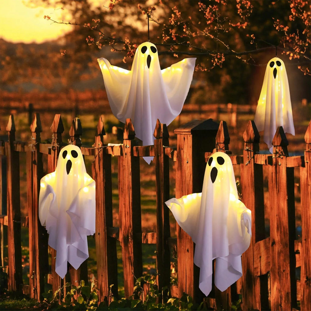 Veylora Halloween Ghost Hanging Decorations Halloween Hanging Light Up White Flying Ghosts Tree Window Wall Scary Ornament 50X40cm