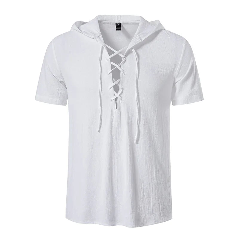 Veylora Mens Pirate Shirt Summer Men Retro Renaissance Medieval Gothic Victorian Halloween Costume Casual Linen Lace Up Hippie Shirts
