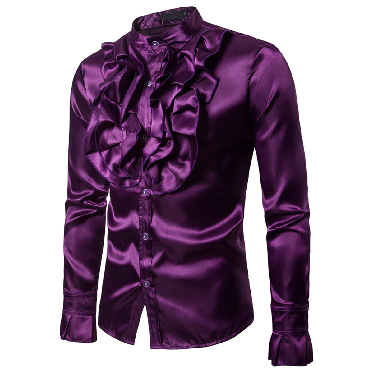 Veylora Vintage 70s Frill Ruffle Dress Shirt For Men Vicotorian Costume Top Gothic Punk Retro Tee Faxu Silk Cravat Shirt Halloween