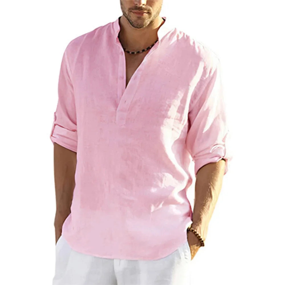 Veylora Men's Casual Blouse Cotton Linen Shirt Loose Tops Long Sleeve Tee Shirt Spring Autumn Casual Handsome Men's Shirts