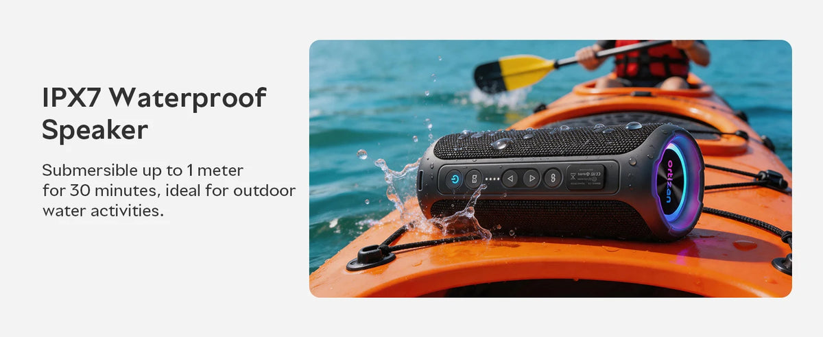 Veylora Ortizan Bluetooth Speaker, 40W Peak Outdoor Portable Loud Speakers Wireless with Deep Bass, USB/AUX/TF Card Port, RGB Light, TWS Stereo, EQ, IPX7 Waterproof for Party, Beach, Kayaking, Camping, Backyard, Garage