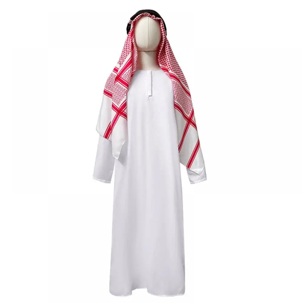 Veylora Arabian Dubai Costume Uae Sheik Cosplay White Robe Headscarf for Wealthy Saudi Birthday Costume Halloween Rich Man Outfit Polyes