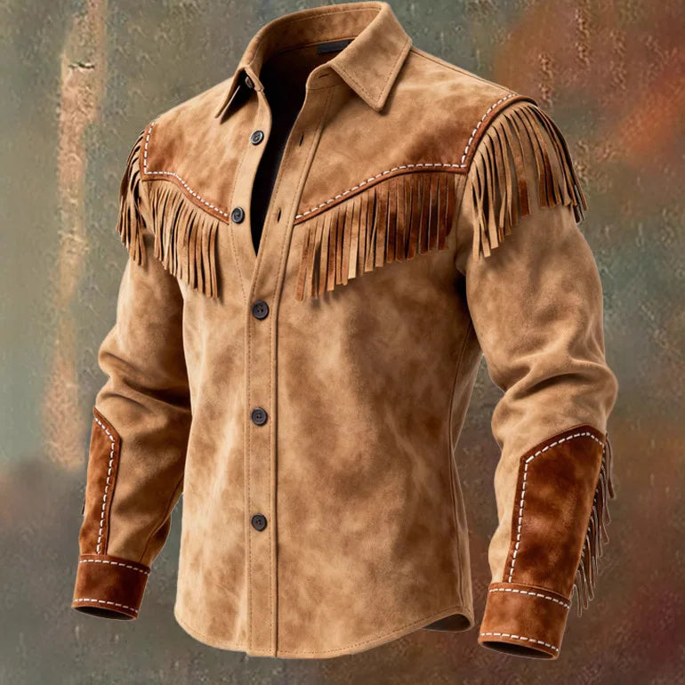 Veylora Unique Design Brown Tassel Leather Velvet Jacket Spring Summer Vintage Style Fashionable Streetwear Top
