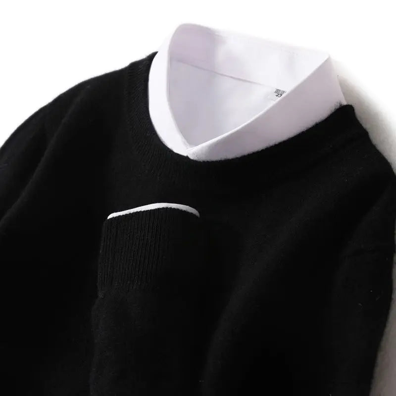Autumn Winter Men Cashmere Sweater O-neck Soft Warm Pullovers Male Loose Knitted Shirt Korean men's winter blouse