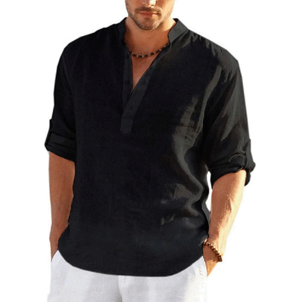 Veylora Men's Casual Blouse Cotton Linen Shirt Loose Tops Long Sleeve Tee Shirt Spring Autumn Casual Handsome Men's Shirts